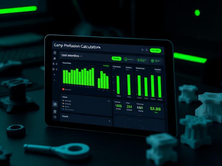 Tablet mostrando a interface de cálculo de custos