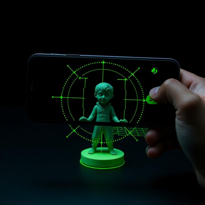 Smartphone escaneando uma peça 3D com análise por IA