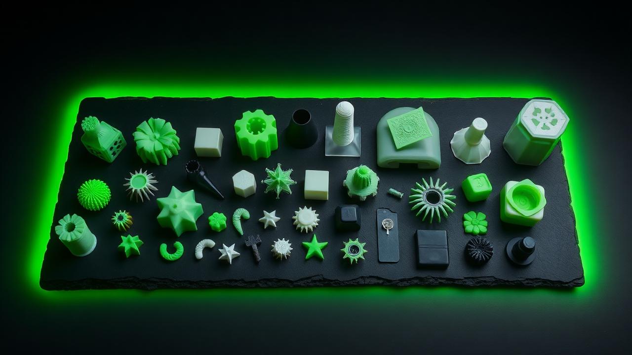 Coleção de peças impressas em 3D variadas